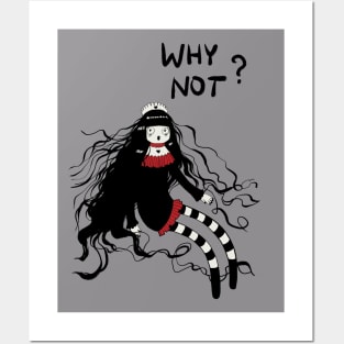 Goth Girl Black White Red Cartoon Art Posters and Art